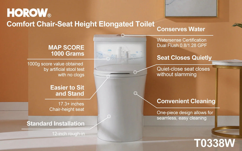 Elongated One Piece Toilet with Comfort Chair Seat, Dual Flush, White G699