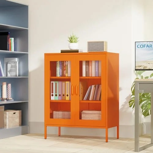 Black Metal 5-Tier Cabinet with Doors and Shelves B768663