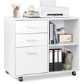 White 3 Drawer Wood File Cabinet with Wheels W760209