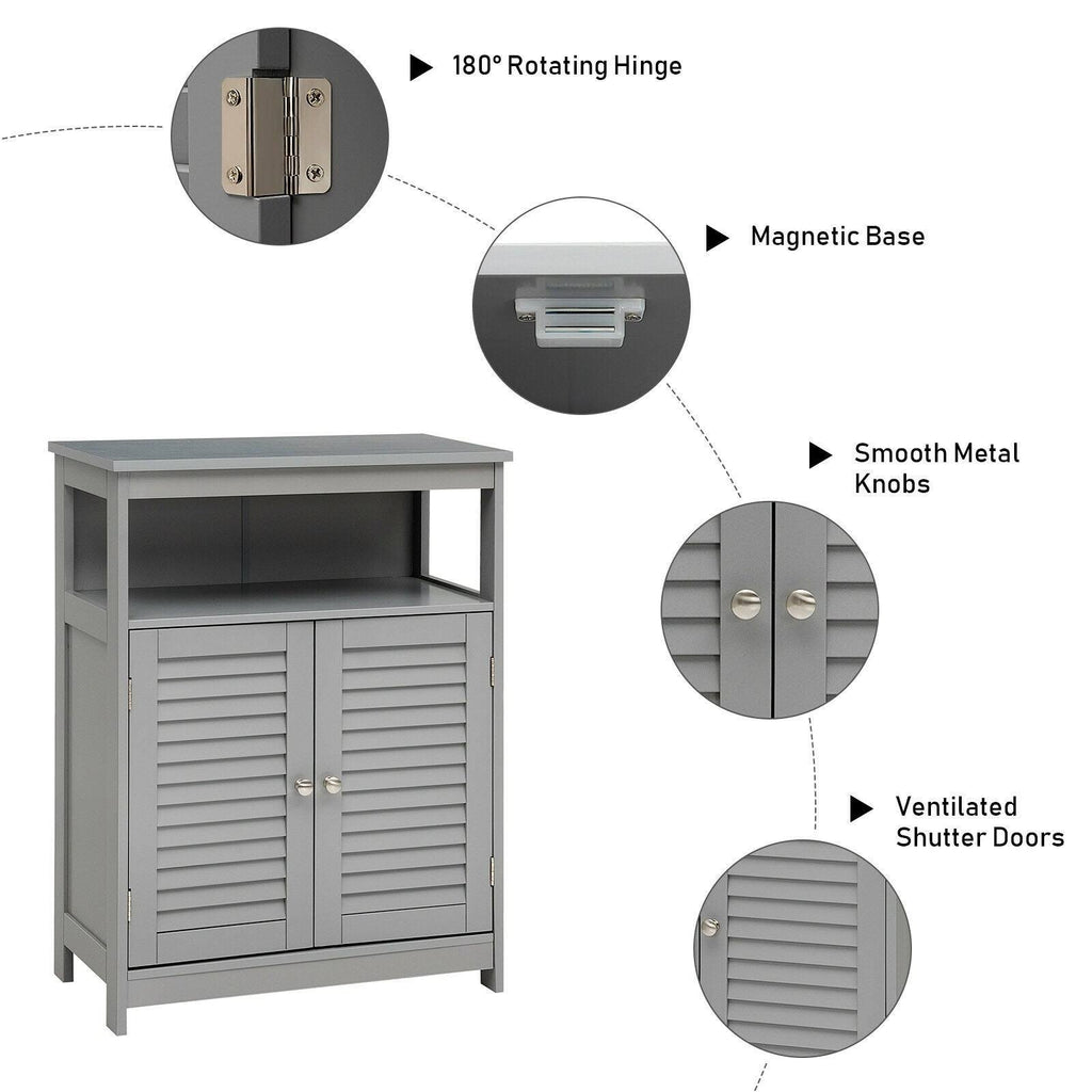 Gray Wood Freestanding Bathroom Storage Cabinet with Double Shutter Door L30554