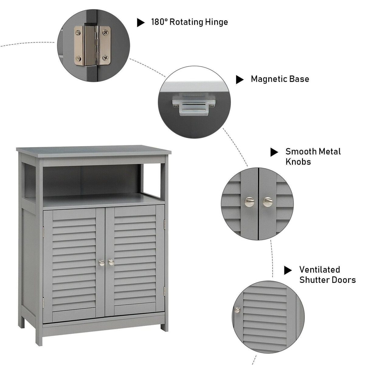 Gray Wood Freestanding Bathroom Storage Cabinet with Double Shutter Door L30554