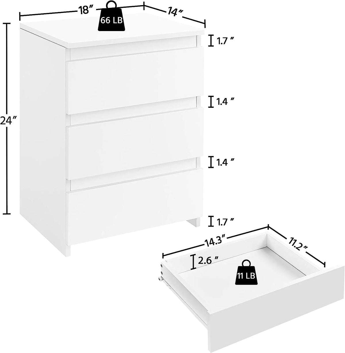 White 3 Drawer Wooden Nightstand G911574