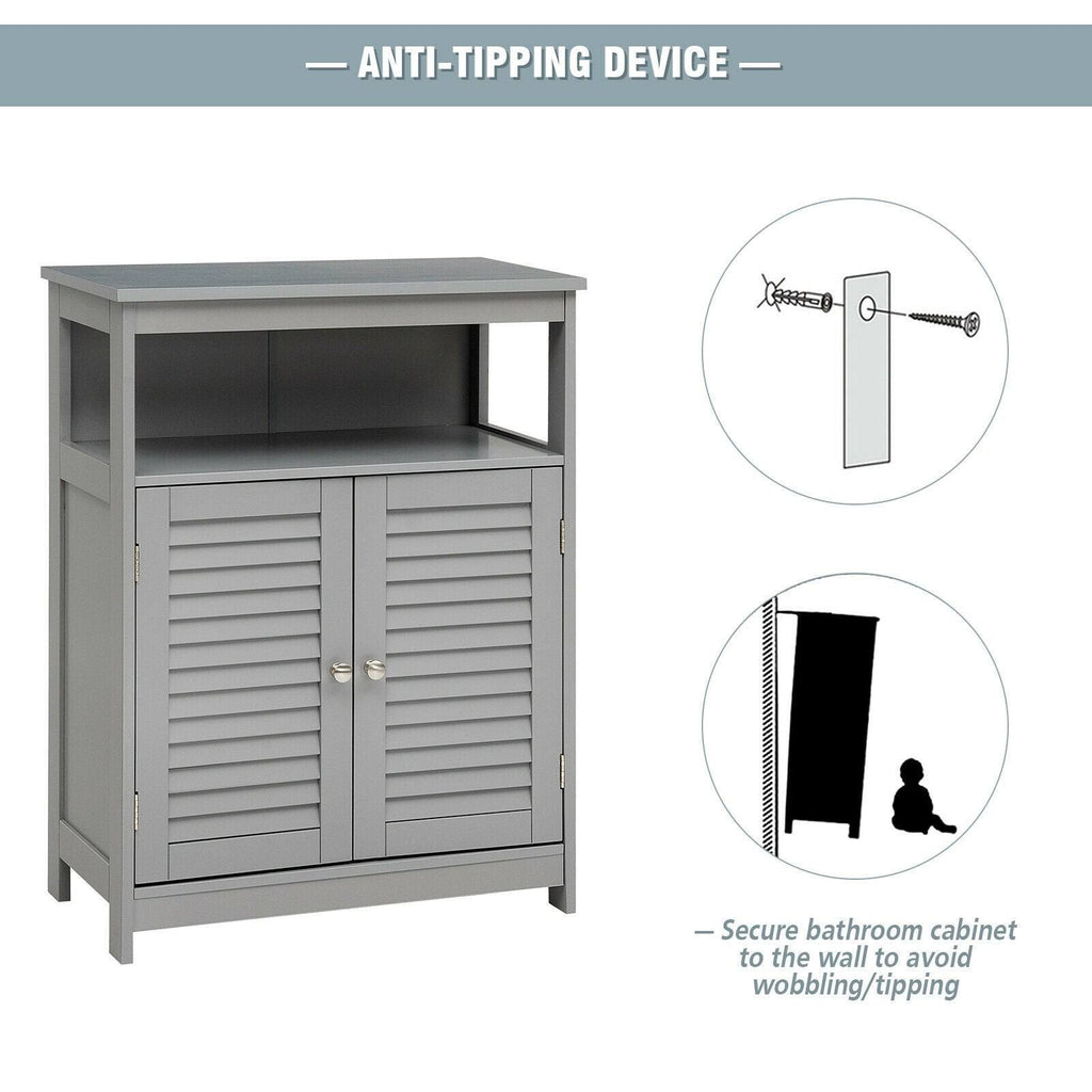 Gray Wood Freestanding Bathroom Storage Cabinet with Double Shutter Door L30554