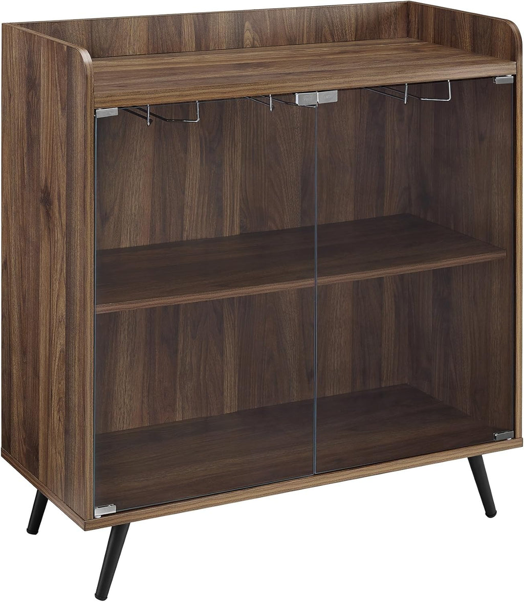Dark Walnut 30 Inch Glass Door Bar Cabinet Y913