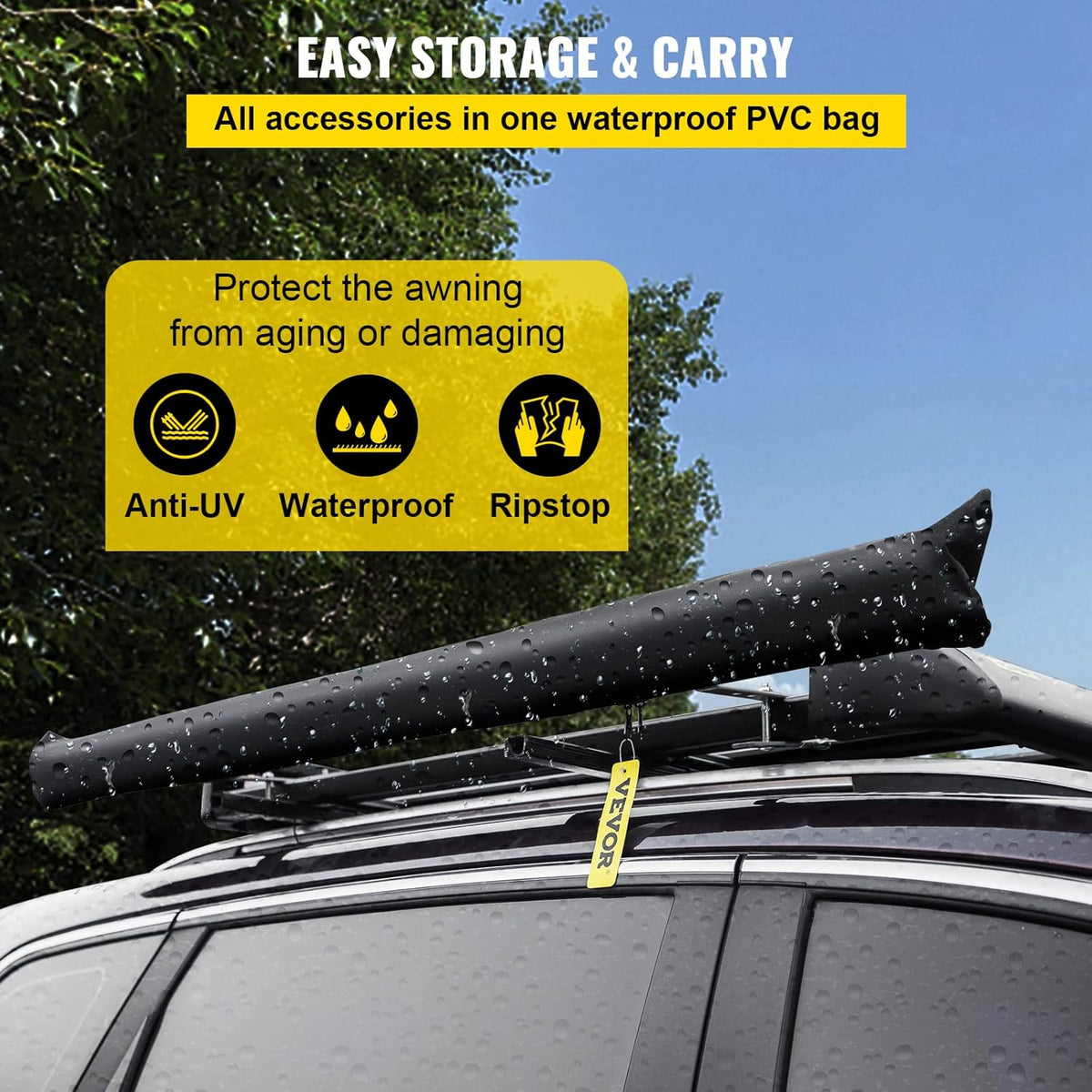 Car Side Awning, 7.6'x8.2', Retractable Waterproof UV50+ with Carry Bag, Grey T743852