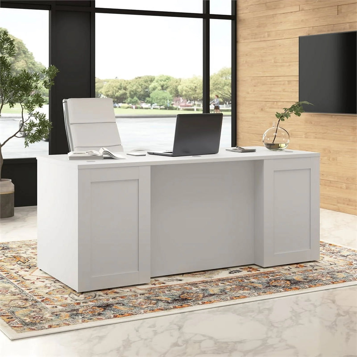 White Engineered Wood Executive Desk F979507