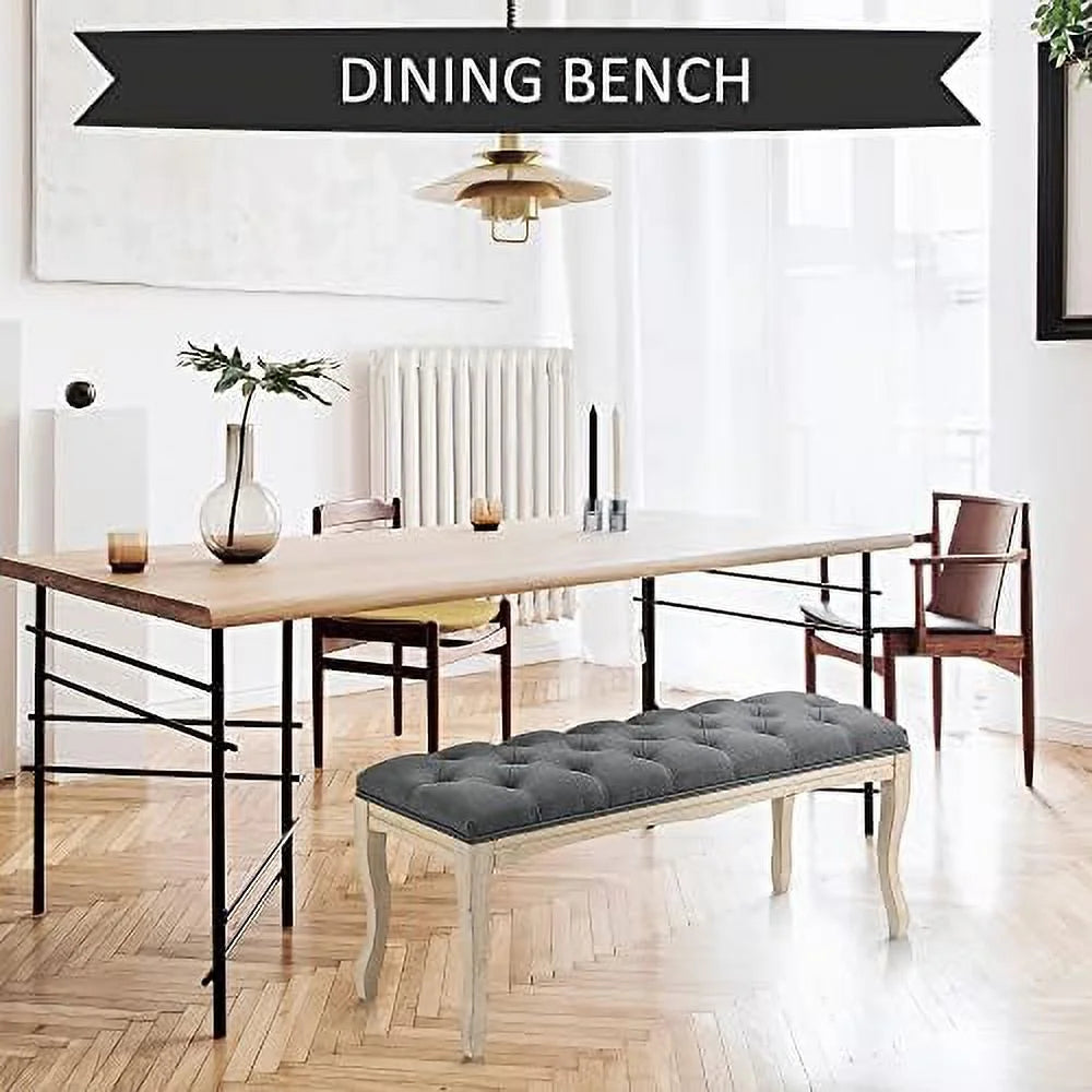 43" Upholstered Linen Fabric Ottoman Bench with Rubber Wood Legs H16903