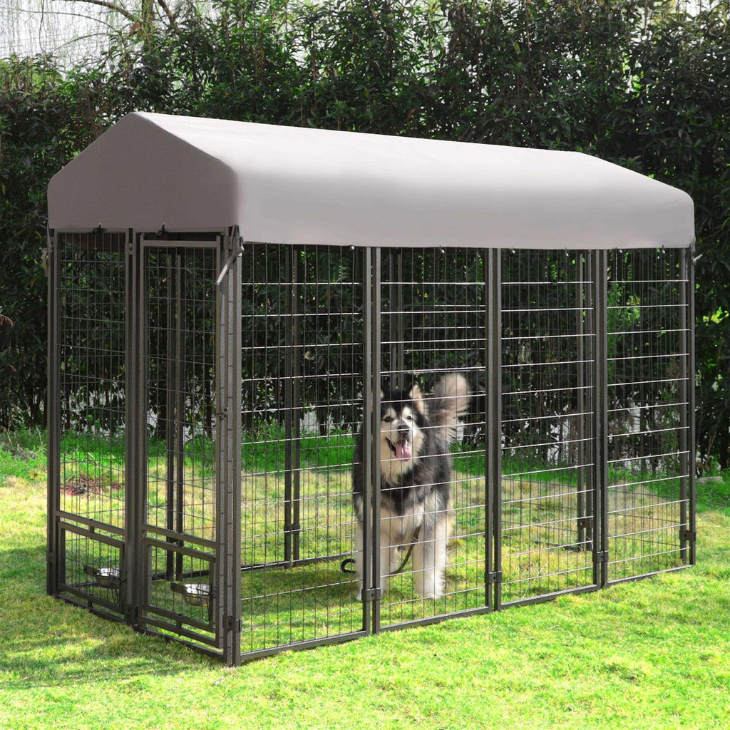 Outdoor Dog Kennel with Feeding Door and Cover F67679