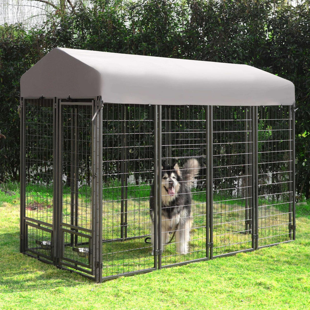 Outdoor Dog Kennel with Feeding Door and Cover F67679
