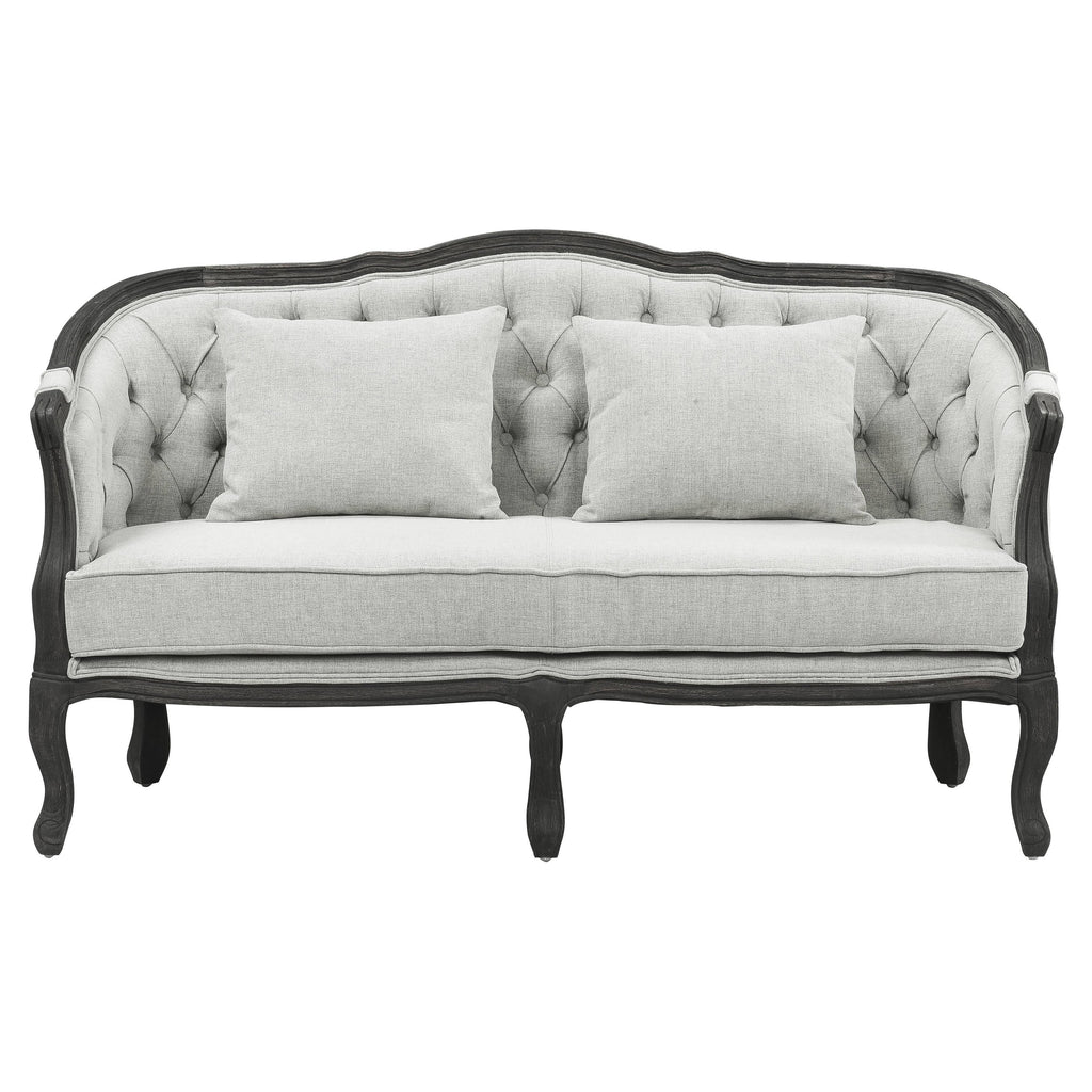 Linen Loveseat with Wooden Leg and 2 Pillows Z4681