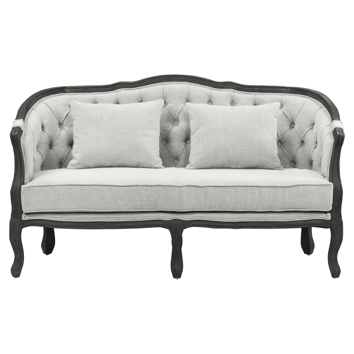 Linen Loveseat with Wooden Leg and 2 Pillows Z4681