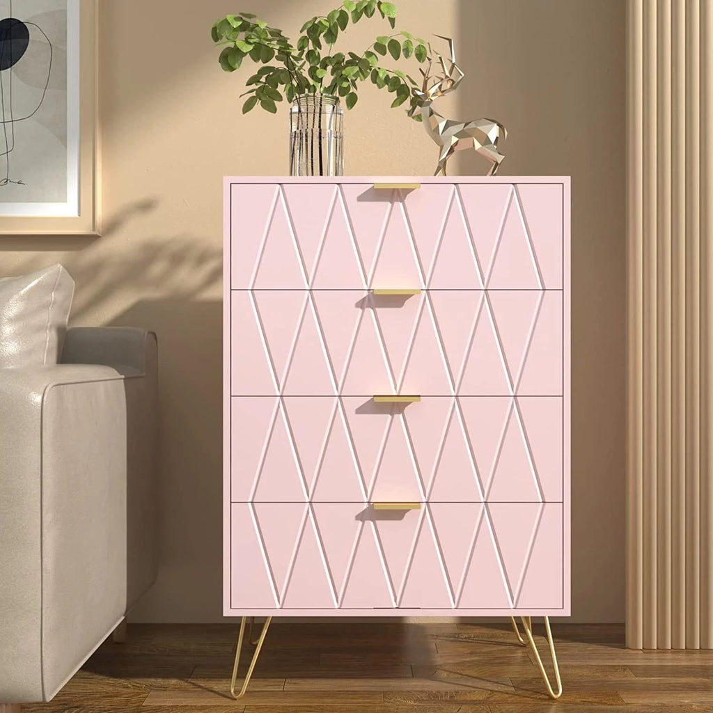 4 Drawer Dresser Chest Cabinet Organizer with Metal Legs Y563