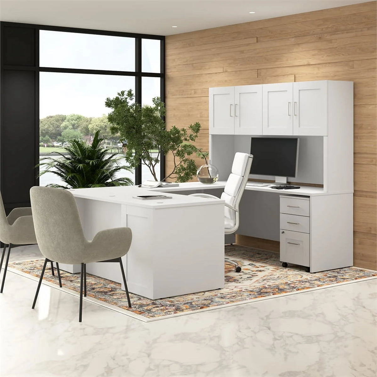 White Engineered Wood Executive Desk F979507
