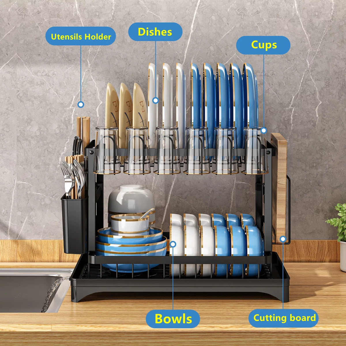 2-Tier Dish Drying Rack with Drainboard A682540