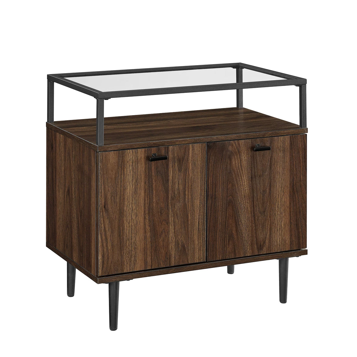 Glass Top Two-Door Nightstand Set of 2 Dark Walnut Y42140