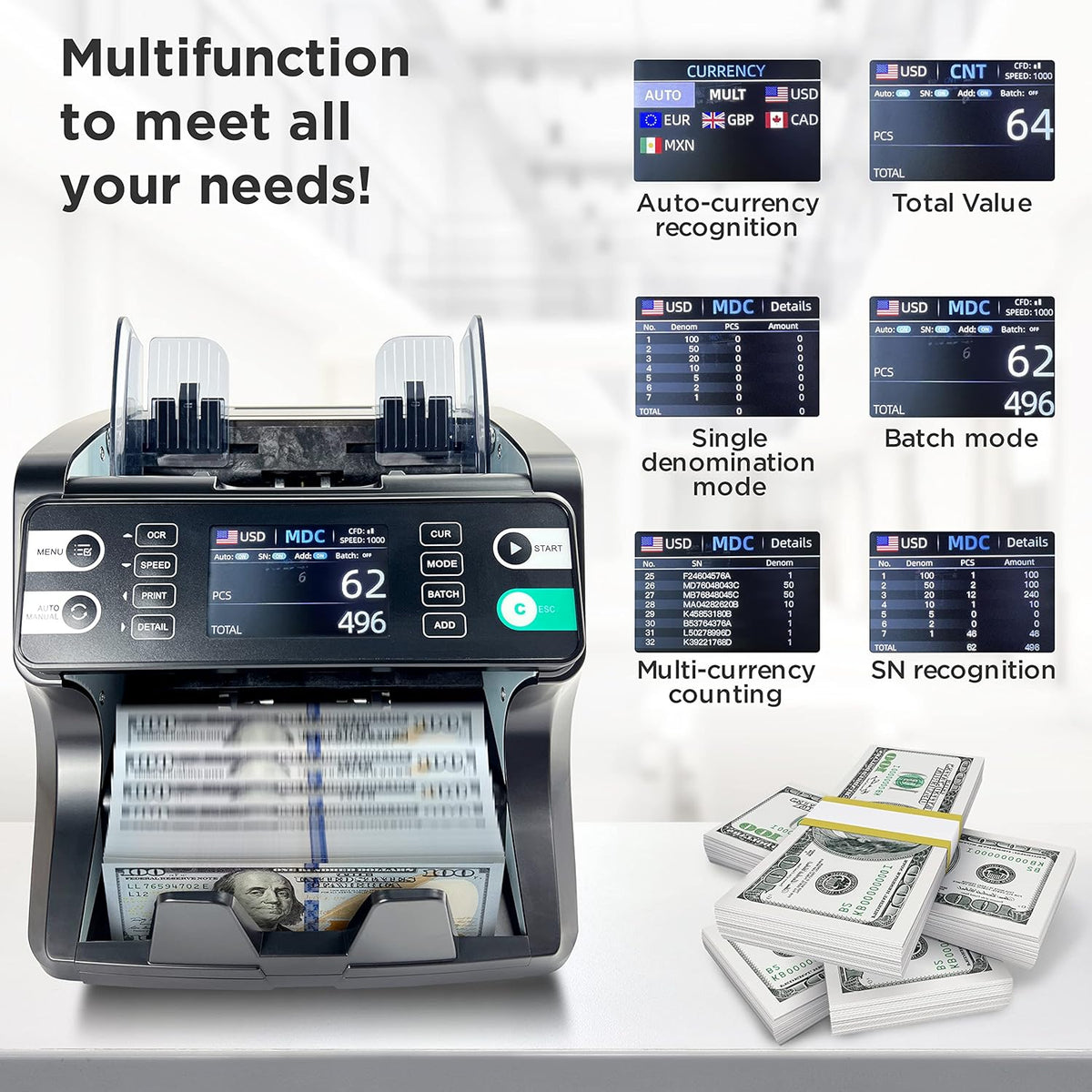 Multi-Currency Money Counter Machine with Counterfeit Detection L3361