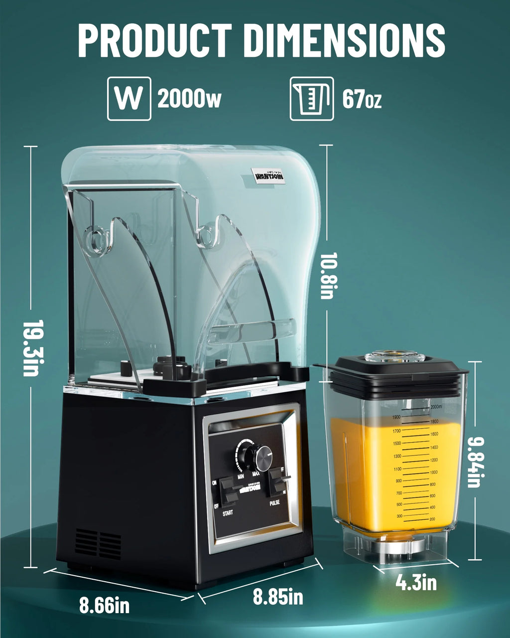 2000W 67 Oz Soundproof Quiet Commercial Blender C93773