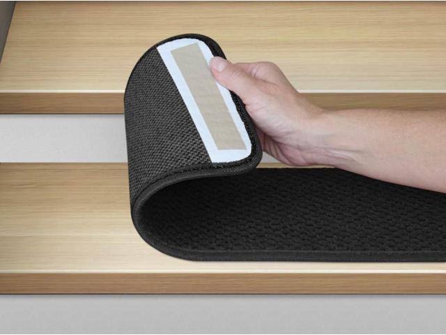 Set of 12 Black Adhesive Carpet Stair Treads C63595