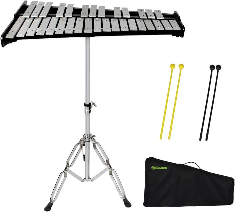32 Notes Glockenspiel Kit Xylophone Bell Percussion Instrument Set with Stand Mallets and Carrying Bag F21781