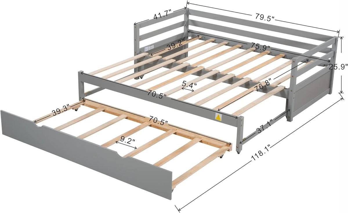 Grey Wood Daybed with Trundle M354531
