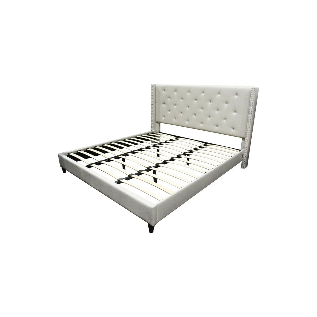 Beige Fabric Upholstered Wingback Platform Bed T9571