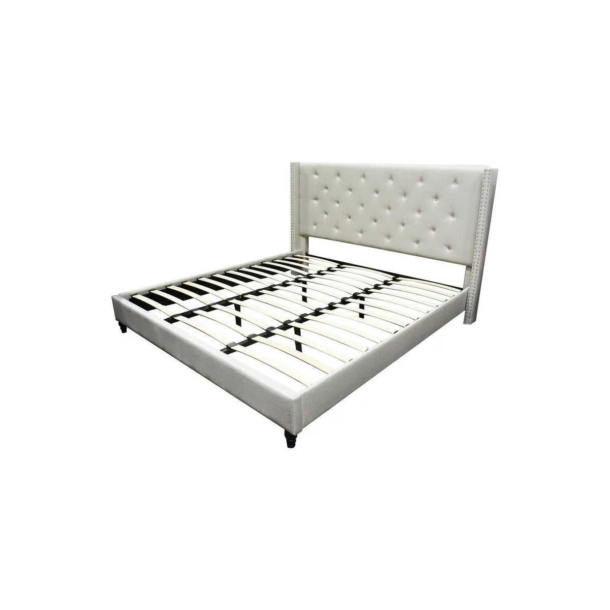 Beige Fabric Upholstered Wingback Platform Bed T9571