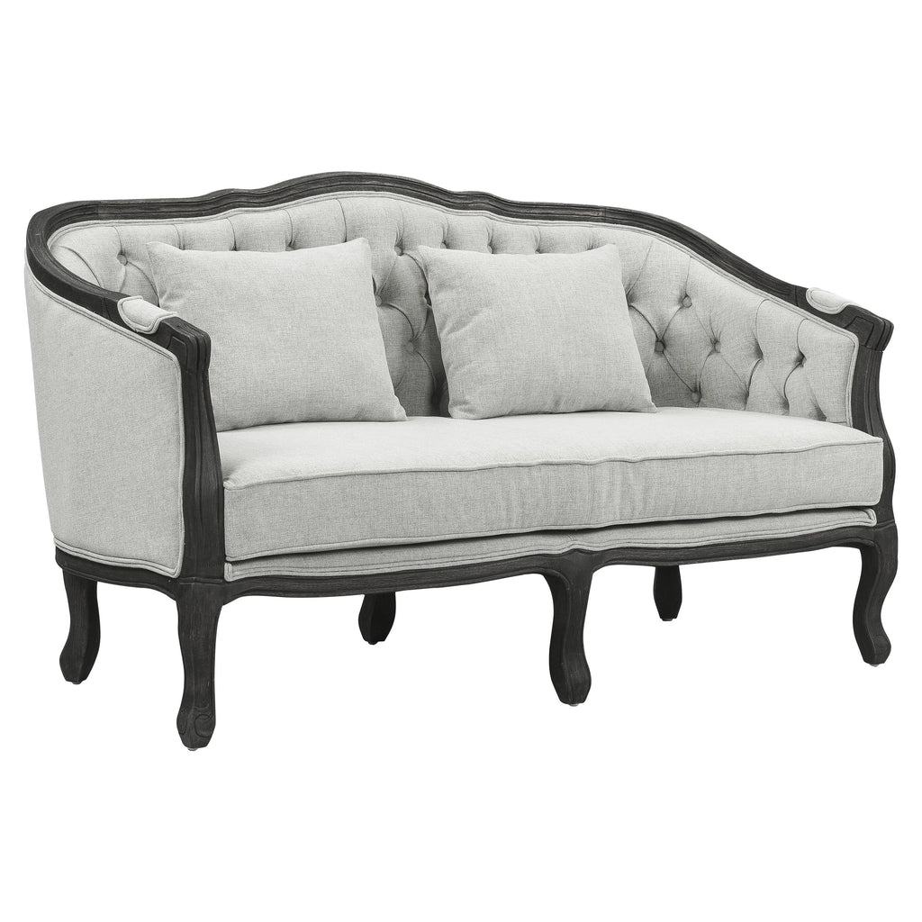 Linen Loveseat with Wooden Leg and 2 Pillows Z4681