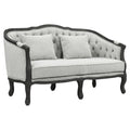 Linen Loveseat with Wooden Leg and 2 Pillows Z4681