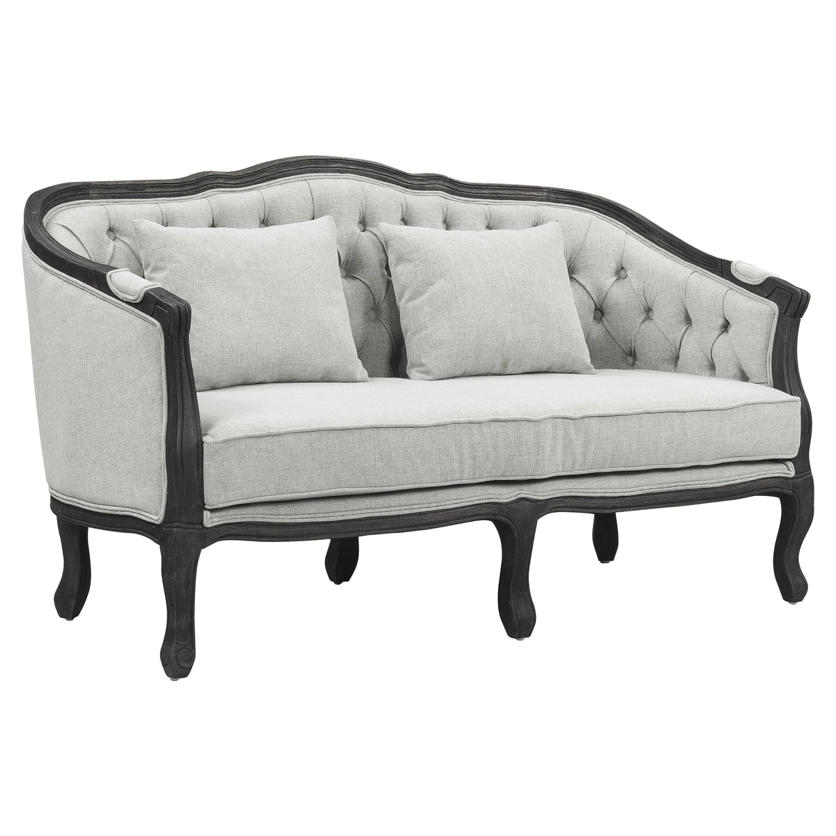 Linen Loveseat with Wooden Leg and 2 Pillows Z4681
