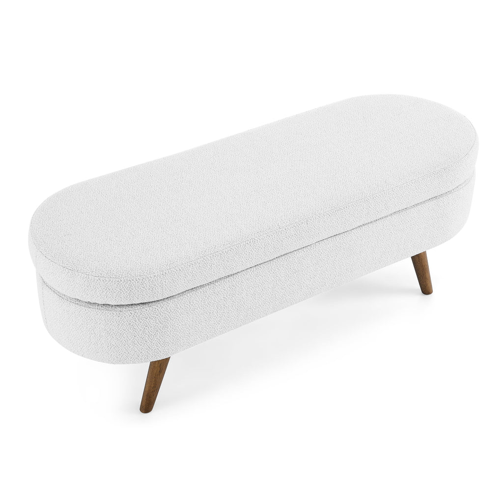 White Oval Storage Ottoman Bench with Rubber Wood Legs I5538