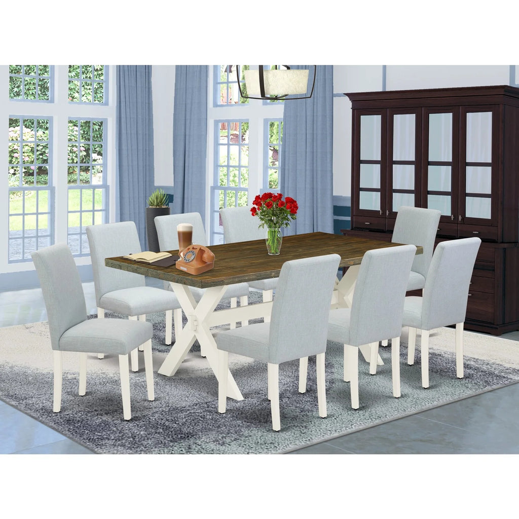9-Piece Wooden Dining Table Set with 8 Upholstered Chairs O98340