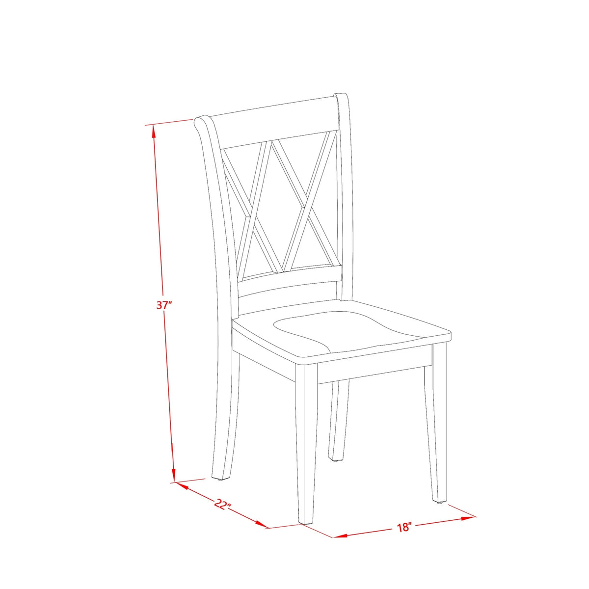 3Pc Rectangular Table With 2 Double X Back Chairs I865610