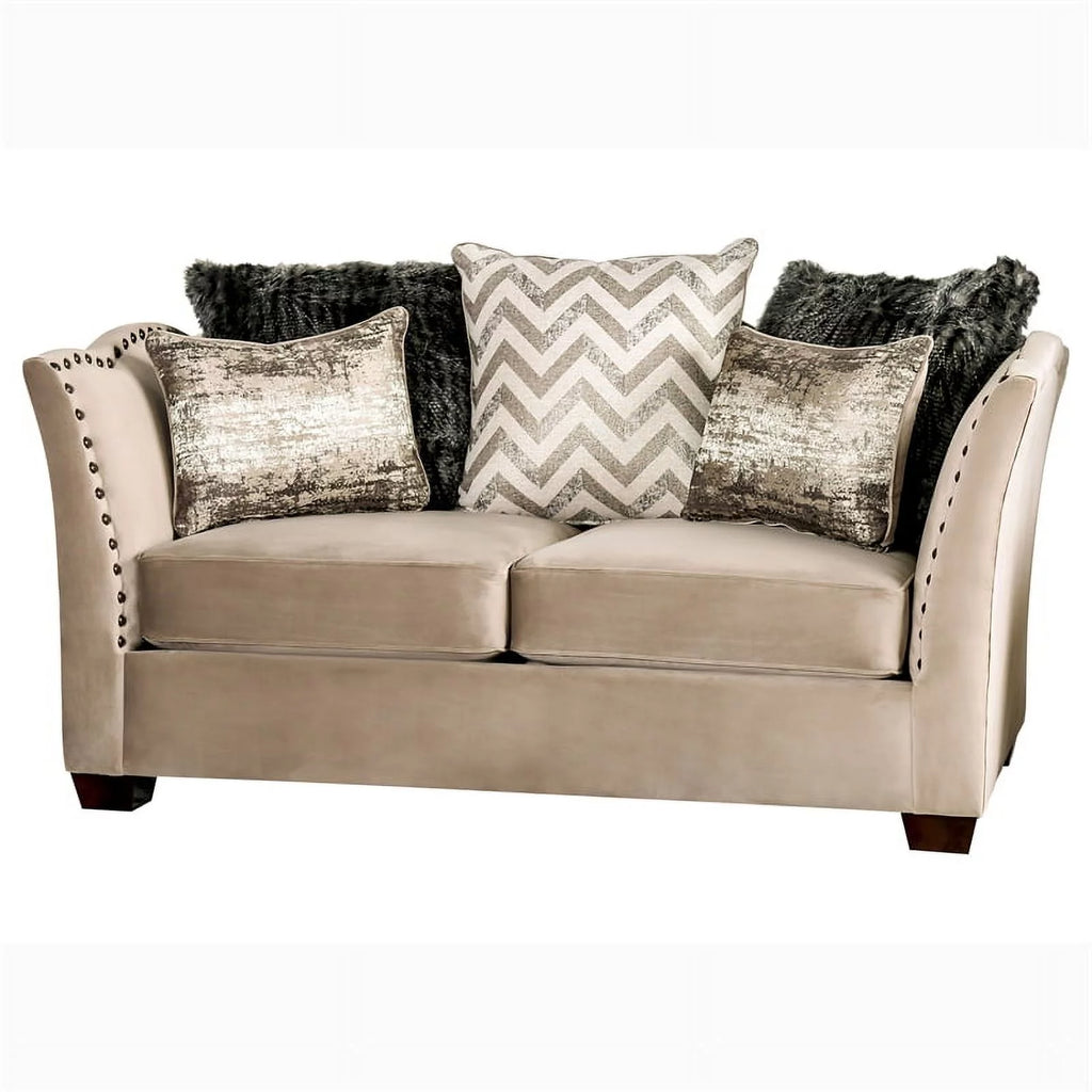 Beige Fabric Nailhead Loveseat U989365