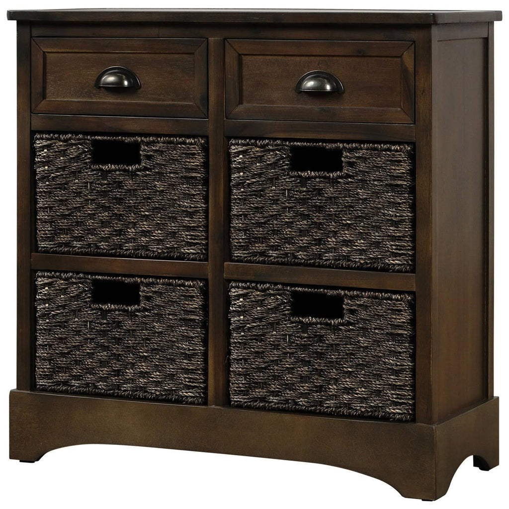 Rustic Storage Cabinet with 2 Drawers and 4 Fabric Basket S8919