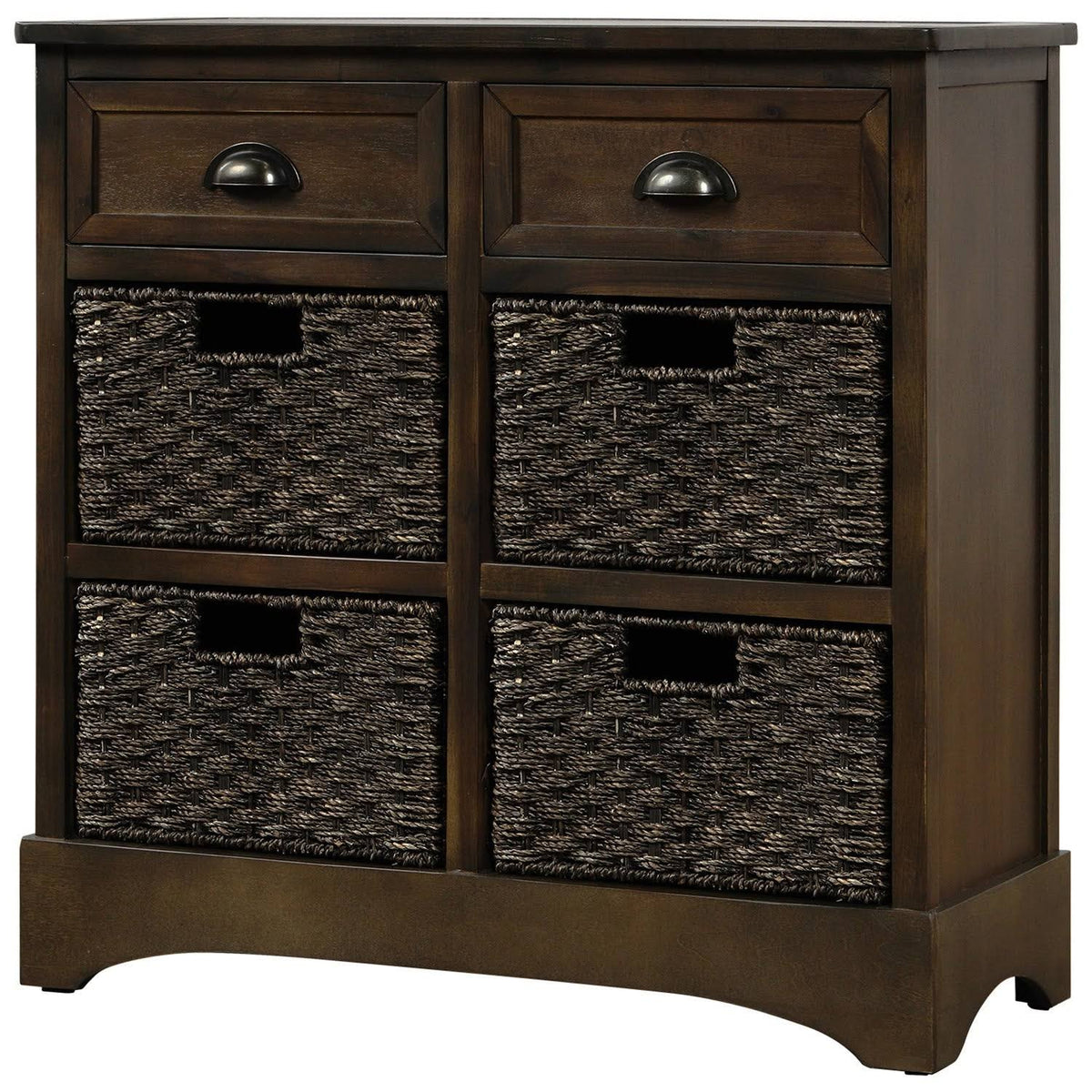 Rustic Storage Cabinet with 2 Drawers and 4 Fabric Basket S8919