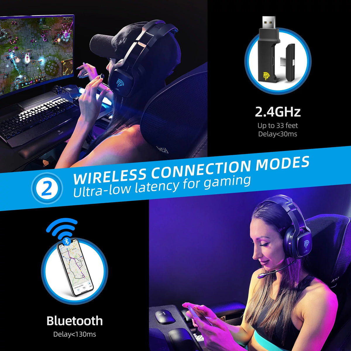 Wireless PC Gaming Headset with Detachable Microphone S294