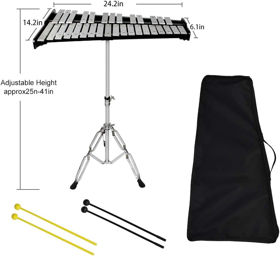 32 Notes Glockenspiel Kit Xylophone Bell Percussion Instrument Set with Stand Mallets and Carrying Bag F21781