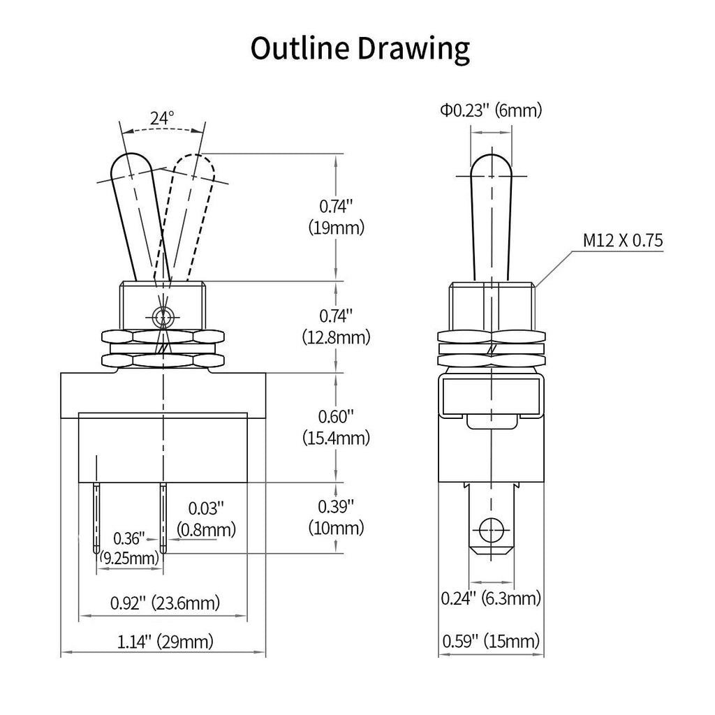 SPST ON-Off 2 Pin 12V 10A Toggle Switch with Waterproof Cover R50858
