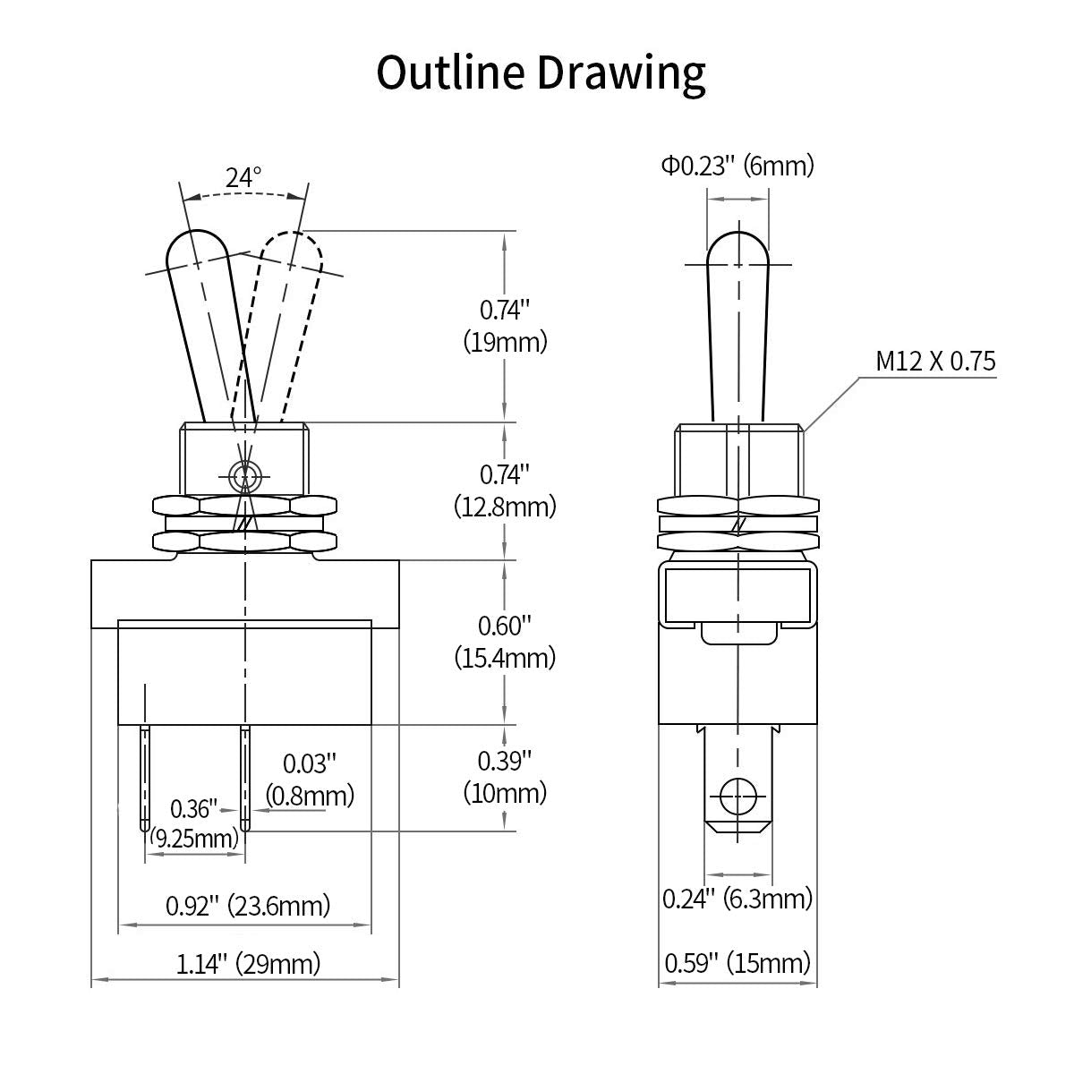 SPST ON-Off 2 Pin 12V 10A Toggle Switch with Waterproof Cover R50858