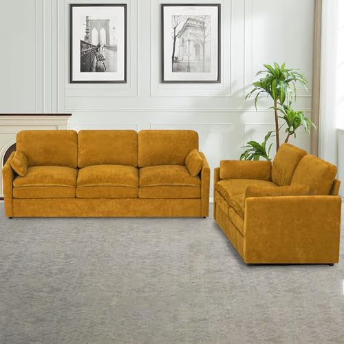 Black Chenille 3 Seats and 2 Seats Sofa Set with Pillows E22763