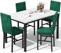 Dining Table and Chairs Set of 4 Faux Marble White J184