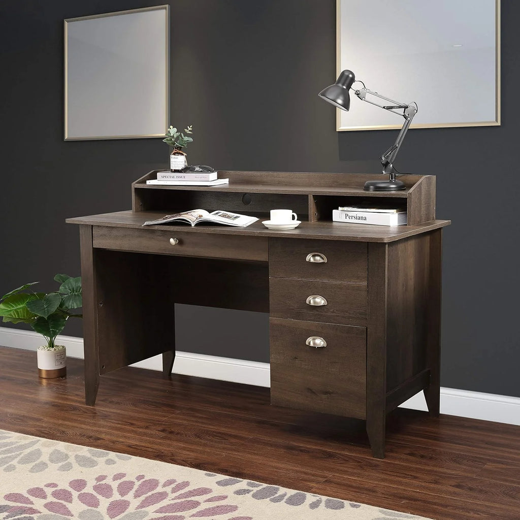Dark Brown Wood Writing Desk with Hutch R8090