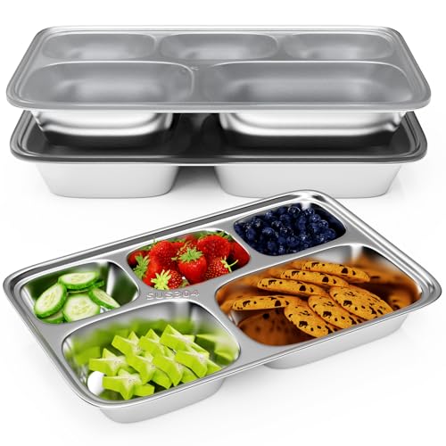 Stainless Steel Bento Box 3 Pack 5 Compartments with Lids Q4087