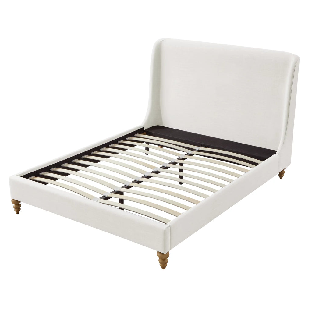 Cream White Tufted Linen Twin Size Bed Frame O47953