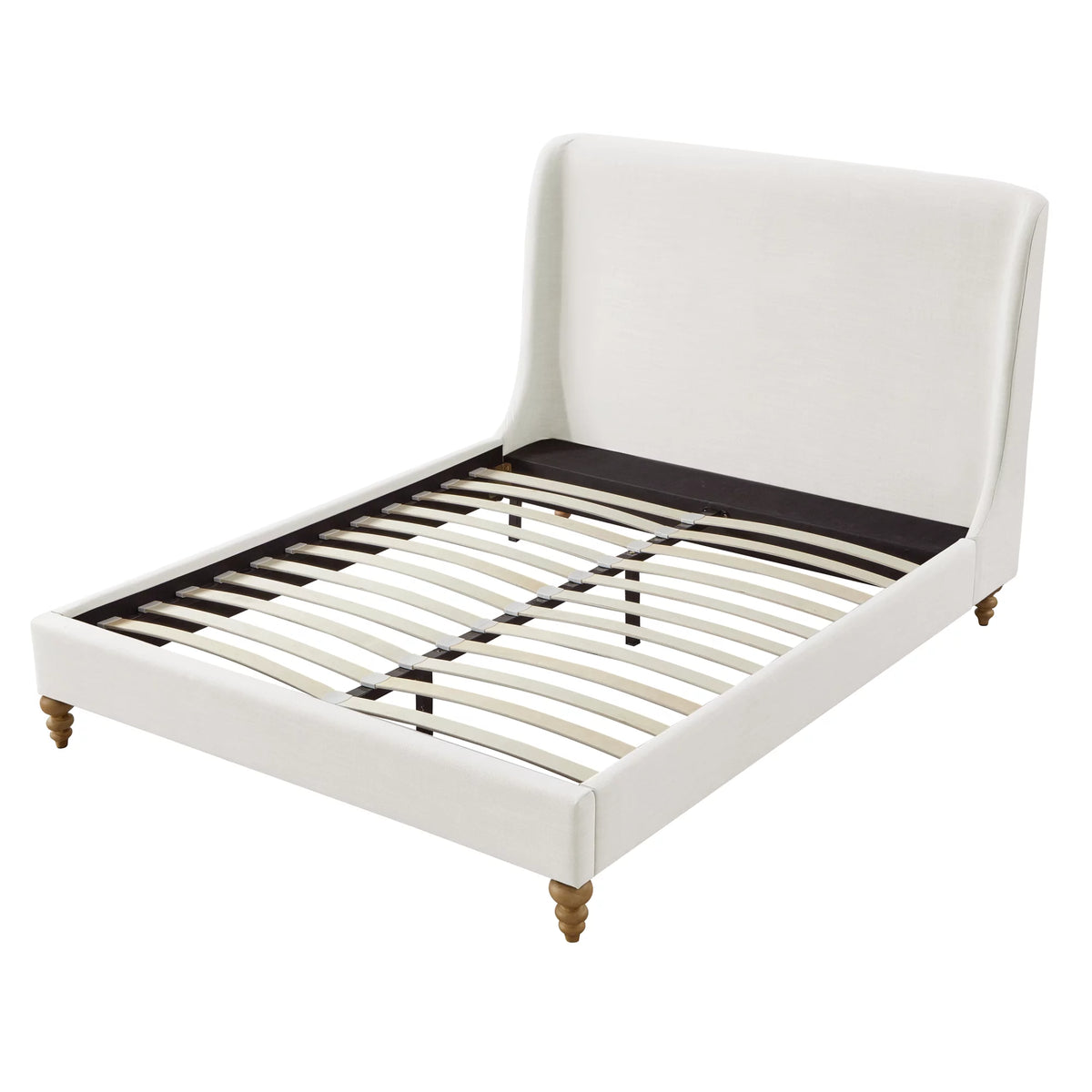 Cream White Tufted Linen Twin Size Bed Frame O47953