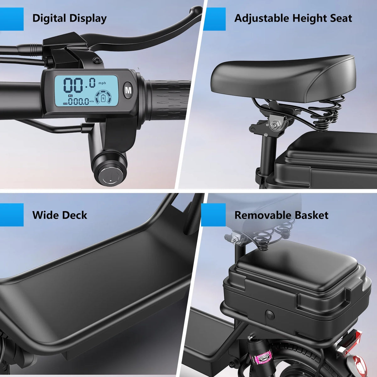 14" Tires 20MPH 25Miles Electric Scooter with Seat & Basket O6854