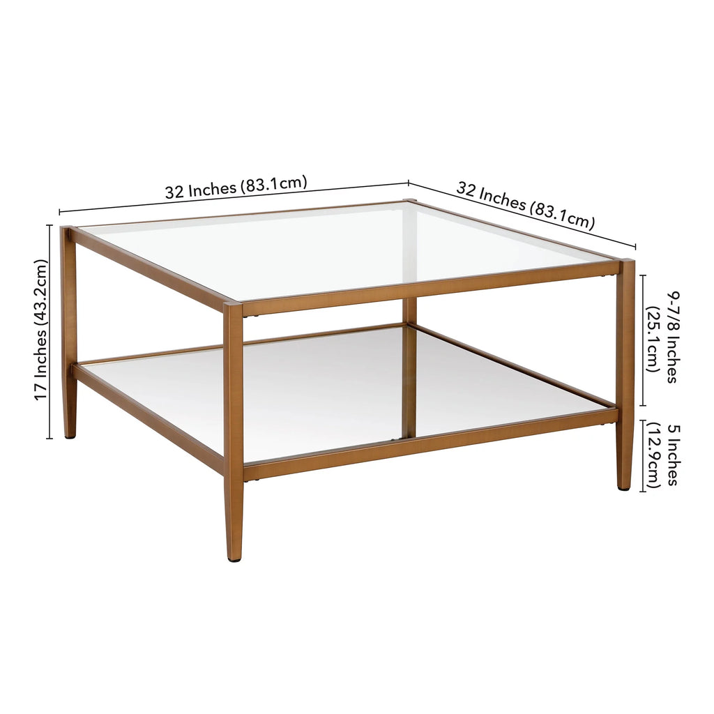32" Wide Square Coffee Table with Mirror Shelf T37633