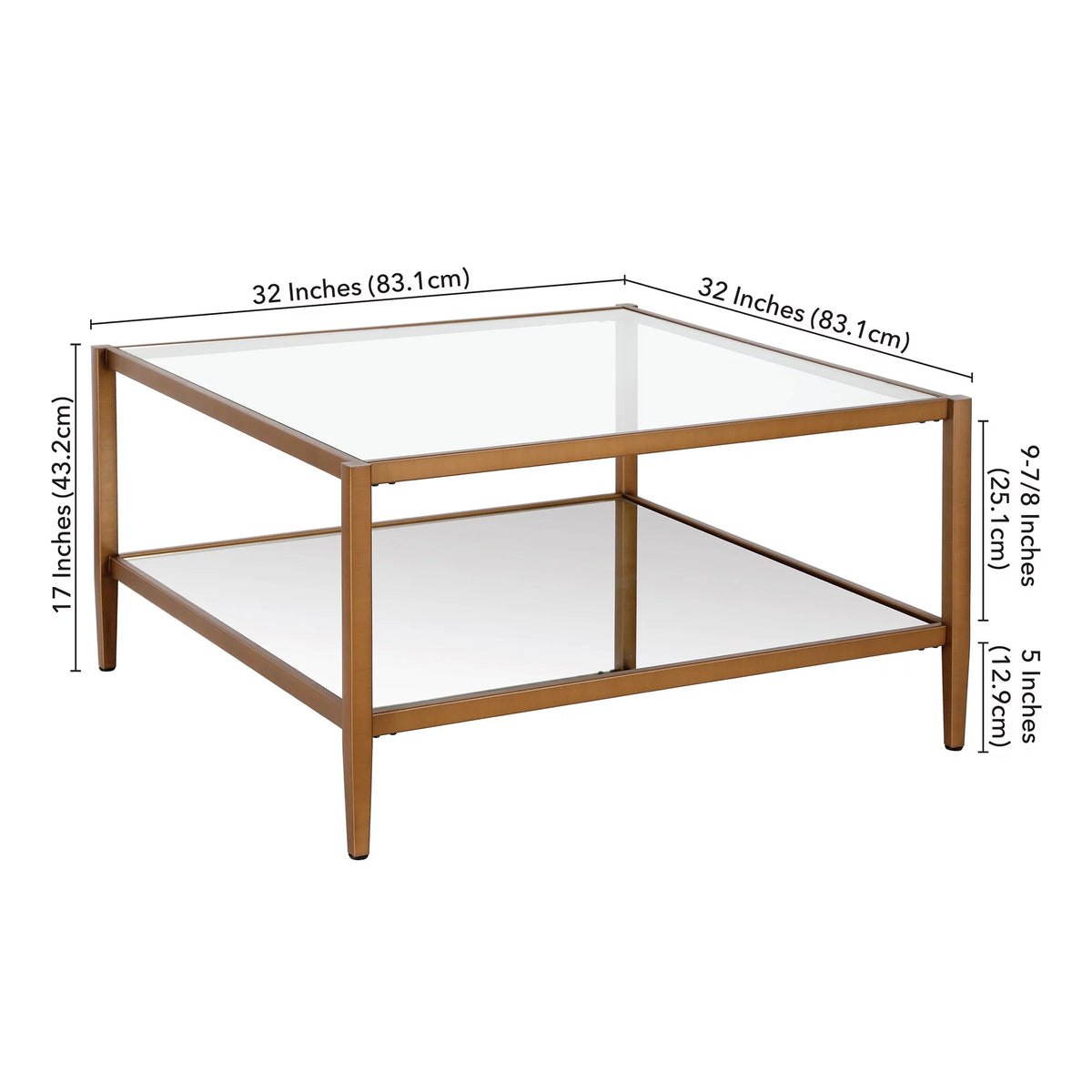 32" Wide Square Coffee Table with Mirror Shelf T37633