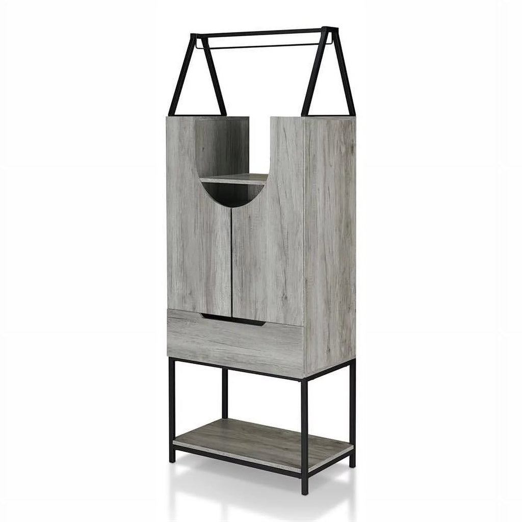Vintage Gray Oak Wood Wine Cabinet P2975