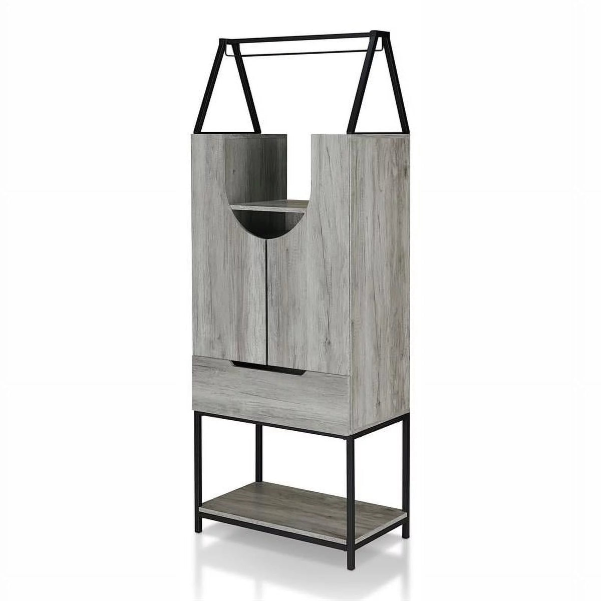 Vintage Gray Oak Wood Wine Cabinet P2975